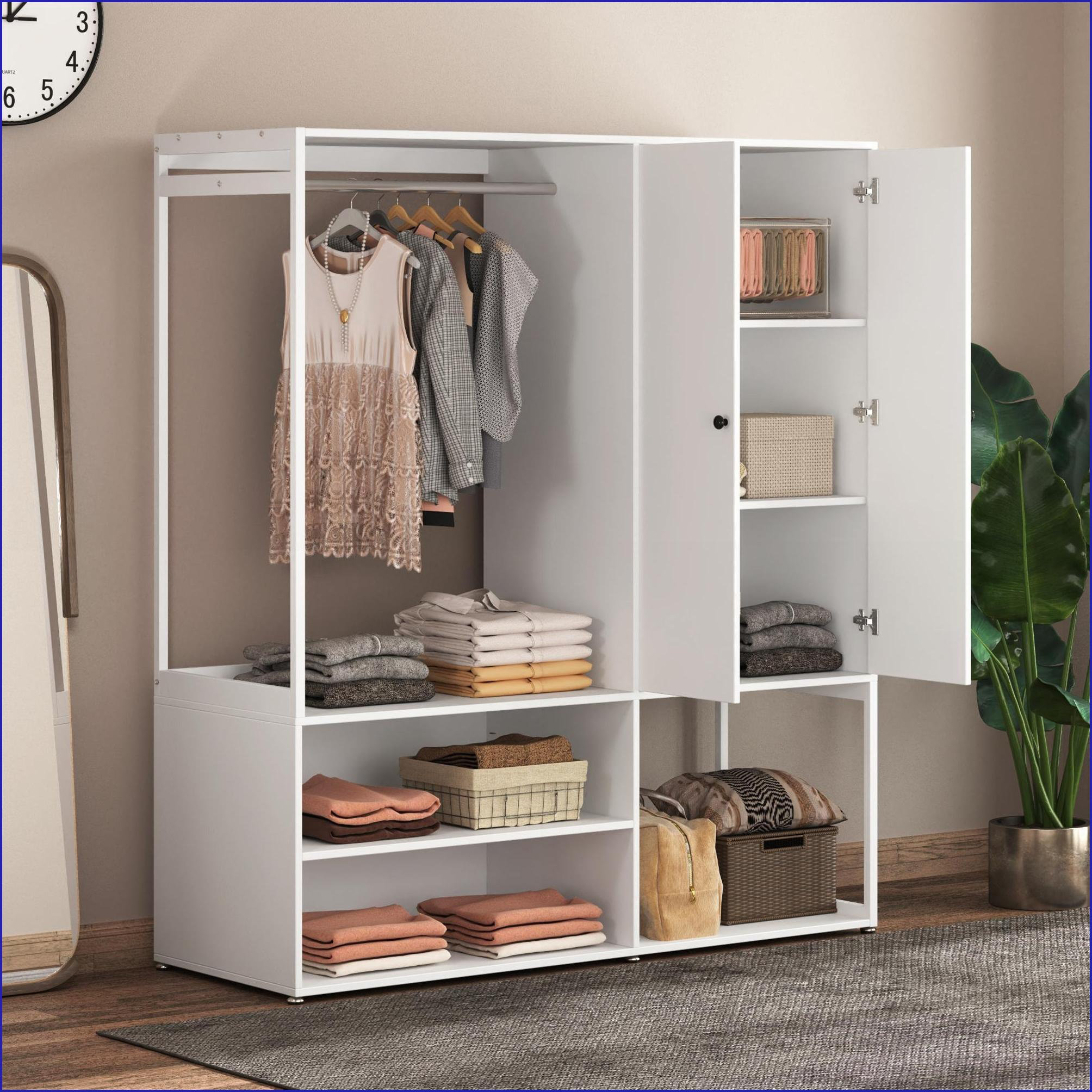 Latitude Run® Chests & Wardrobes, White 2-Door Closet with Hanging Rod